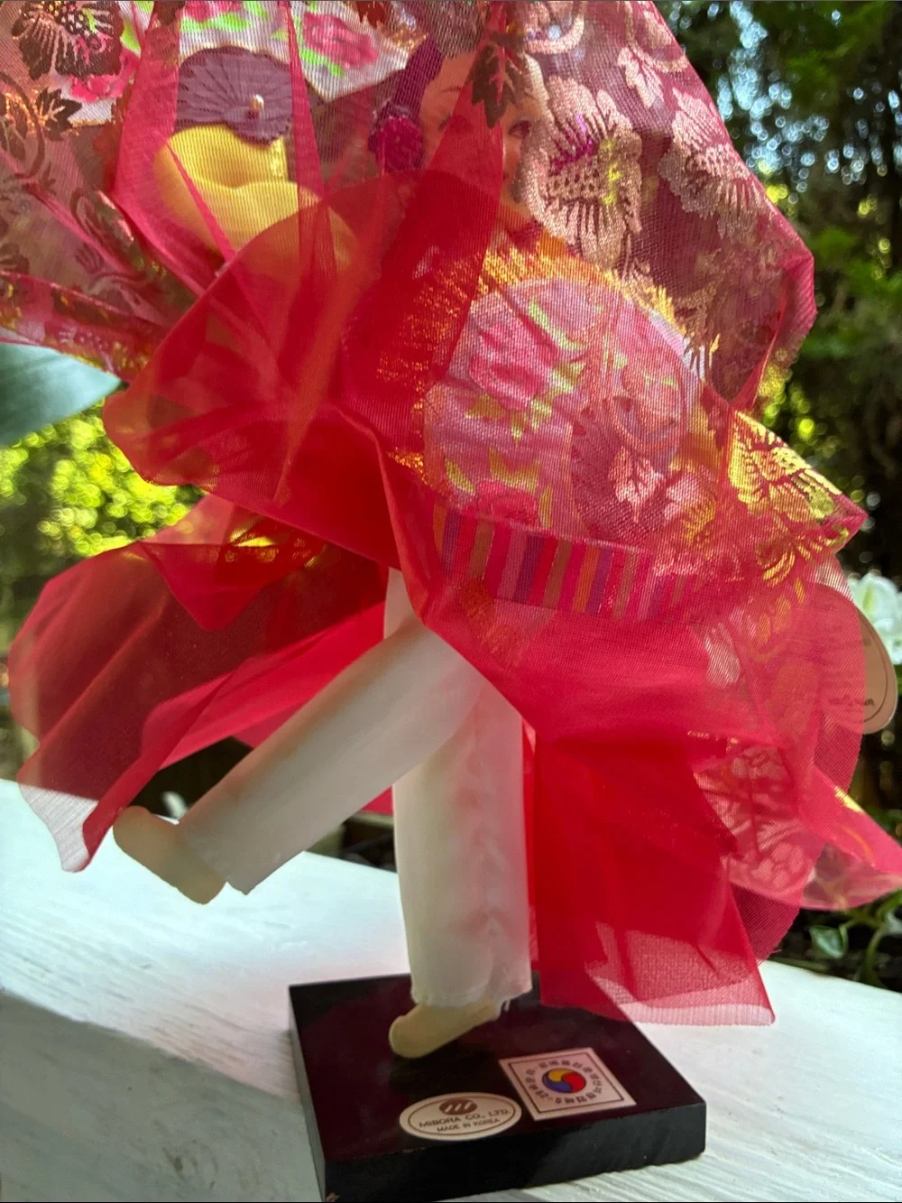 Traditional Korean Fan Dance Doll in Red and Yellow